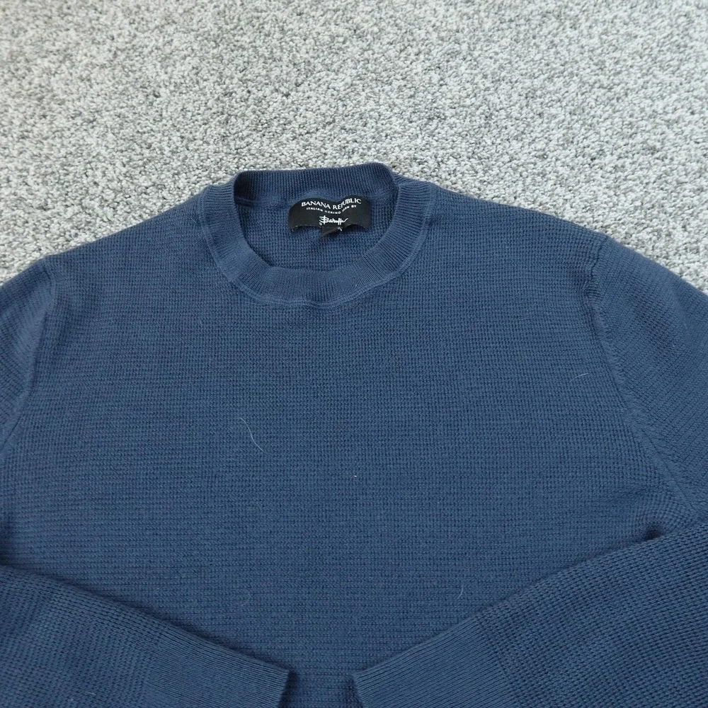 Banana Republic Sweater Mens‎ S Blue Merino Wool Waffle Knit Crewneck Pullover